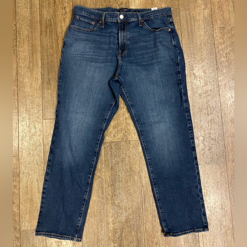 Lucky Brand dark wash straight jeans, size 38x30